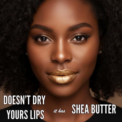 Mynena Gold Metallic Liquid Lipstick | Long Lasting Shimmer Lip Makeup Color | Waterproof No Smudge No Transfer Non Sticky | Lightweight Hydrating Daily Wear 3D Shine Lipstick for Women | Sona