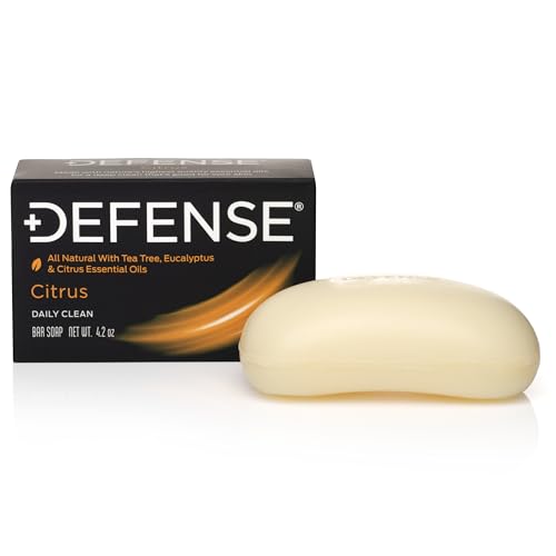 Defense Soap Citrus Bar ? All Natural Tea Tree, Eucalyptus & Citrus Essential Oils ? Post Workout Hygiene for Athletes, Sports & Active Lifestyles ? Washes Away Sweat & Body Odor ? 4.2 oz