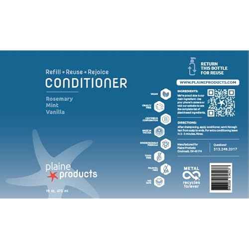 Plaine Products Eco-Friendly Conditioner - Rosemary, Mint, Vanilla - Sulfate Free, 16oz (Refillable Bottle with Pump)