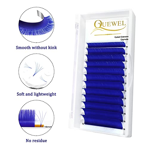 QUEWEL Easy Fan Volume Lashes .07 D Curl Blue Volume Lash Extensions 9-16mm Mixed Lash Tray Color Lashes Extension Self Fanning 2D-10D (Blue 0.07 D 9-16mm)