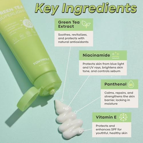 TONYMOLY Green Tea SPF 50 Sunscreen & Chok Chok Green Tea Foam Cleanser Skincare Bundle, 50ml & 1 Count