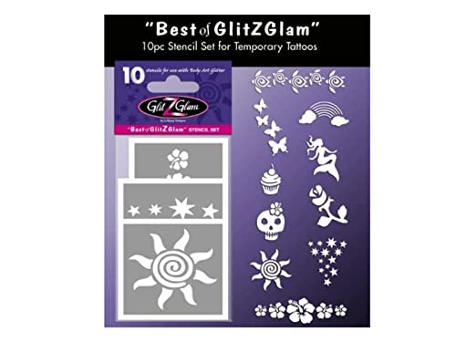 GlitZGlam Glitter Tattoo Stencil Set - 10 Designs