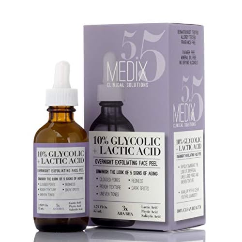 Medix 5.5 10% Glycolic Acid Face Peel Exfoliating Serum with Lactic Acid + Salicylic Acid, Gentle Skin Care Exfoliate Facial Peel Treatment Targets Fine Lines, Wrinkles, Large Pores |1.75 FL Oz