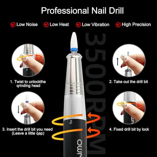 OWNICE Cordless Electric Nail Drill 35000RPM for Manicure & Pedicure Sky Silver
