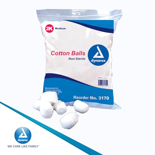 Dynarex Medium Non-Sterile Cotton Balls - 100% Pure Cotton (2000 Count)