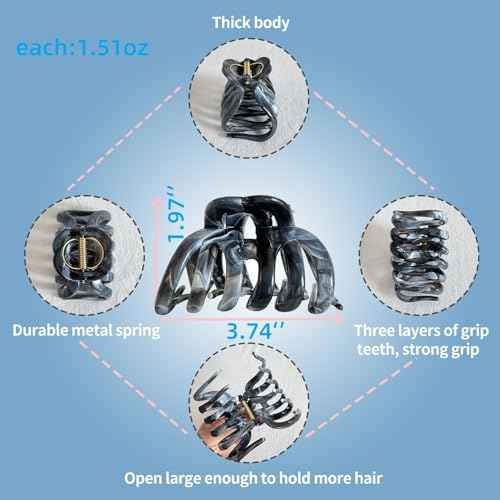 FRDTLUTHW 2PCS 3.74Inch Large Cellulose Acetate Octopus Hair Claw Clips for Women,Jumbo Tortoise Shell Hair Clamps for Thin Thick Hair,Non-slip Strong Hold Jaw Barrettes,Hair Accessories for Styling