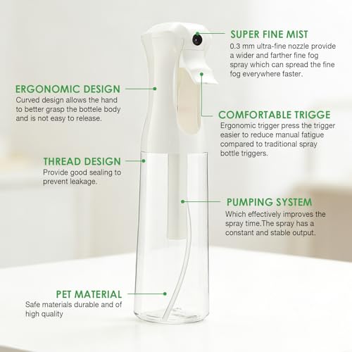 THINTON Continuous Fine Mist Spray Bottle (10oz) - 2 Pack