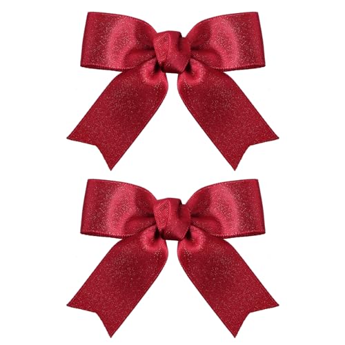 Dark Red Ribbon Hair Bow Clips 3" Shiny Glitter Stain Bowknot Alligator Barrettes Pins Sparkly Decor Accessory for Little Teen Toddler Baby Girls Kids Women Valentines Xmas Gift