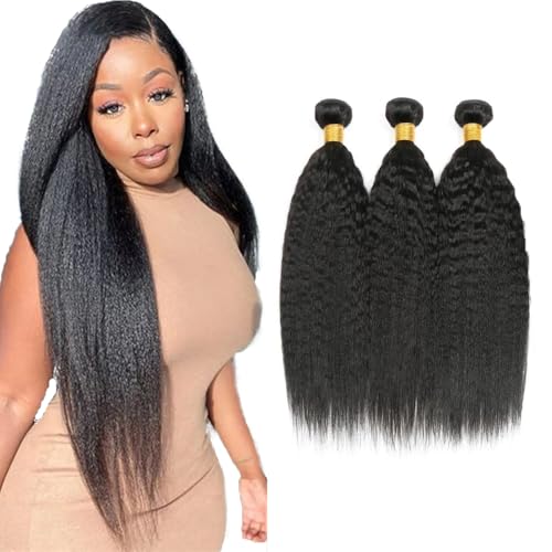 Yaki Straight Human Hair Bundles 26-30 Inch #1B Natural Black - 3 Pack