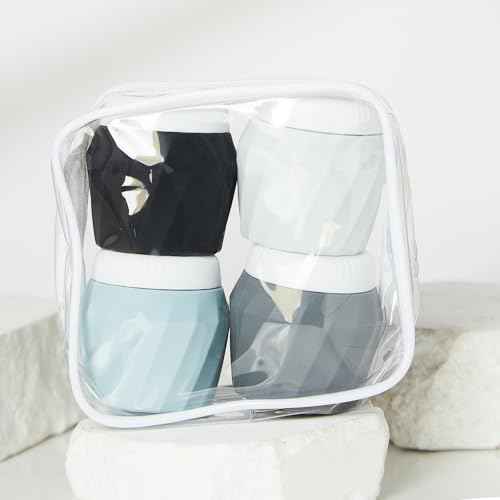 Travel Containers for Toiletries, Premium Silicone Cosmetic Cream Jars, TSA Approved Leak-Proof Refillable Travel Size Toiletries with Clear Bag for Cosmetic Face Body Cream (Gray, 1.7OZ)