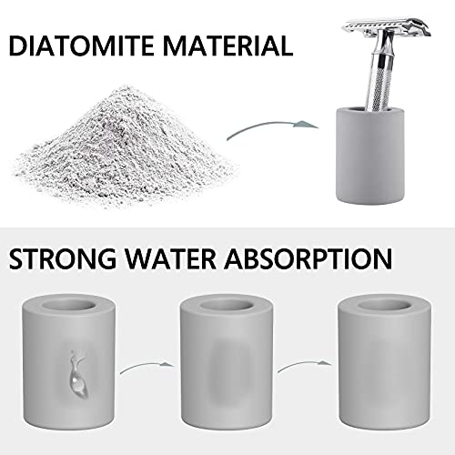 Linkidea 2 Pack Safety Razor Stand - Opening Dia 0.8" (2.2cm) Diatomite Men's Shaving Holder for Bathroom Countertops, Compatible With Vikings, Merkur Double Edge Safety Razor (Grey)