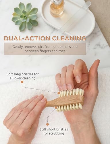 Dual-Sided Nail Brush with Natural Bristles and Wood Handle