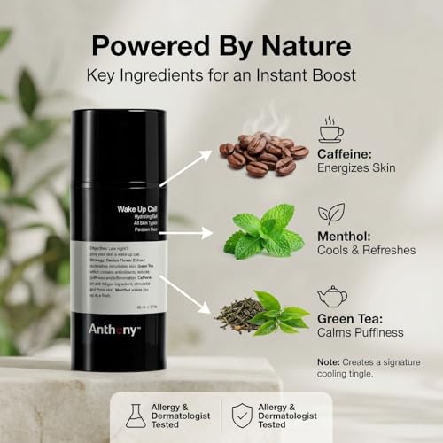 Anthony Wake Up Call, 3 Fl Oz, Face and Anti-Puffiness ? Tired Skin Refresher & Moisturizer with Caffeine, Menthol, Green Tea, and Shea Butter