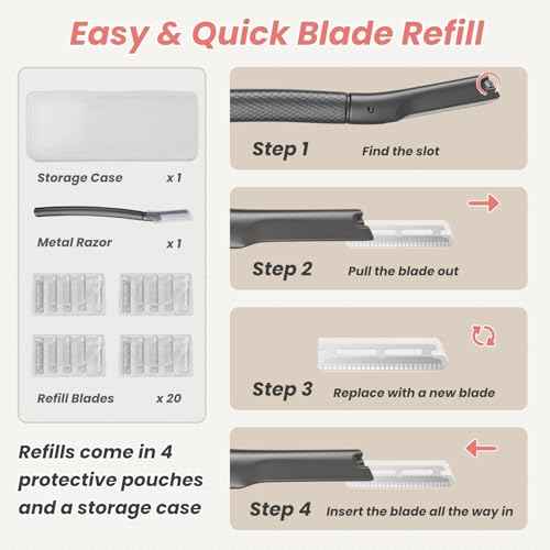 Facial Razor for Women with 20 Refill Blades, Eyebrow Razor and Dermaplaning Tool for Face Exfoliation & Peach Fuzz Removal, Precision Eyebrow Trimmer with Reusable Metal Handle ? Black