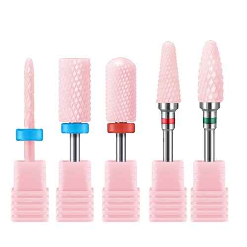 MelodySusie Ceramic Nail Drill Bits Set, 3/32'' (2.35mm) Professional Acrylic Nail File Drill Bit for Manicure Pedicure Cuticle Gel Nail Polishing, 5Pcs, Pink