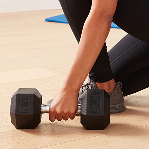 Amazon Basics Rubber Hex Dumbbell Hand Weight, 25 Pounds, Single, Black