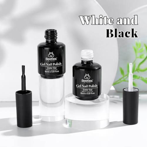 Beetles Gel Nail Polish Kit- 2 Pcs 15ml Black And White Gel Polish Black Gel Nail Polish Black Nail Polish Soak Off Led Gel Polish Nail Art Manicure Salon Diy at Home