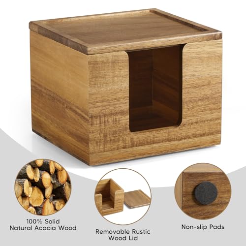 Acacia Wood Face Towel Holder Box - Makeup Organizer with Lid