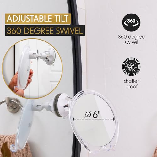 Luxo Fogless Round Shower Mirror with Razor Holder - White/Clear, Variation 1