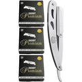 The Shave Factory Straight Edge Razor Kit - with Single Stainless Steel razors for men from (Steel, Derby Premium Single Edge)