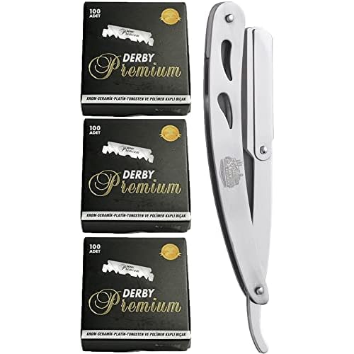 The Shave Factory Straight Edge Razor Kit - with Single Stainless Steel razors for men from (Steel, Derby Premium Single Edge)