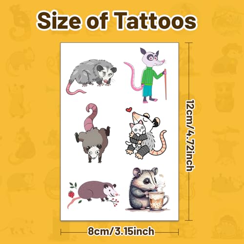 16 Sheets Possum Temporary Tattoos for Kids & Parties
