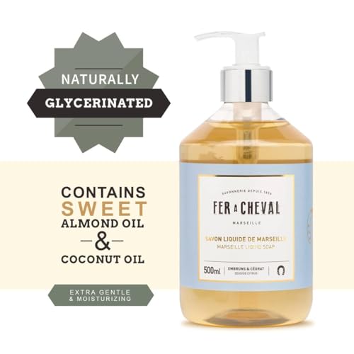 Fer ? Cheval Marseille Liquid Soap, Luxury French Liquid Soap, Savon Liquide De Marseille, Seaside Citrus, 500 ml/16.9 fl oz