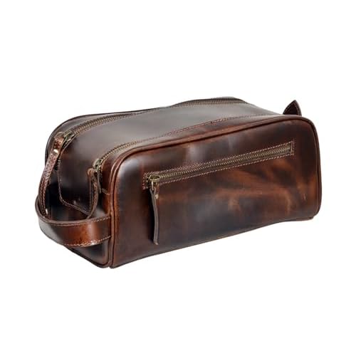 Leather Toiletry Bag for Men With Waterproof Lining, Grooming Travel Kit, Mens Toiletry Bag, Mens Leather Shaving Bag, Handcrafted Vintage Shaving Kit (Combo of 4 Items)