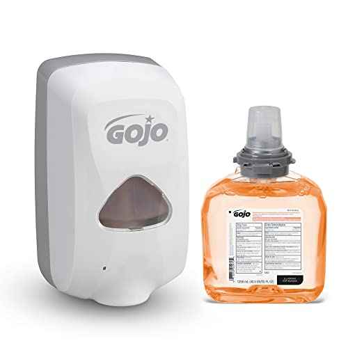 GOJO Premium Foam Antibacterial Handwash, Fresh Fruit Scent, TFX Starter Kit, 1-1200 mL Foam Hand Soap Refill + 1 TFX Dove Grey Touch-Free Soap Dispenser - 5362-D1