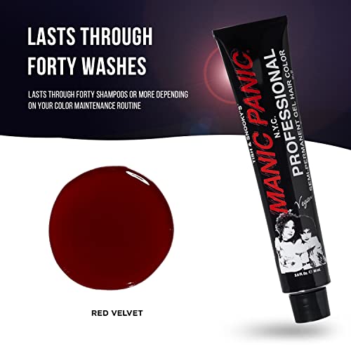 Manic Panic Professional Color Red Velvet - Bright Cherry Red Semi-Permanent Gel Hair Dye - Glows Under Black Light - Lasts Through 40+ Washes - No Developer Required (3oz)