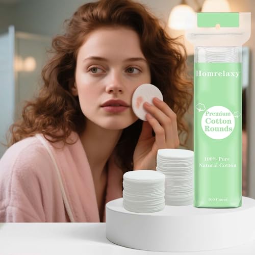 Homrelaxy 600 Count Cotton Rounds - Soft Lint-Free Makeup Remover Pads