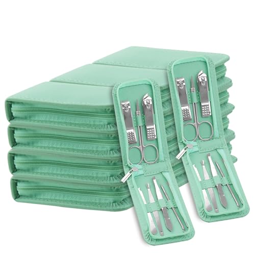 Manicure Set Bulk, Nail Clippers Kit Stainless Steel Fingernail Clippers Set, Sturdy Nail Tip Cutter Trimmers Professional Grooming Toenail Clippers Personal Pedicure Kits 8 in 1 (Green 12 Pack)