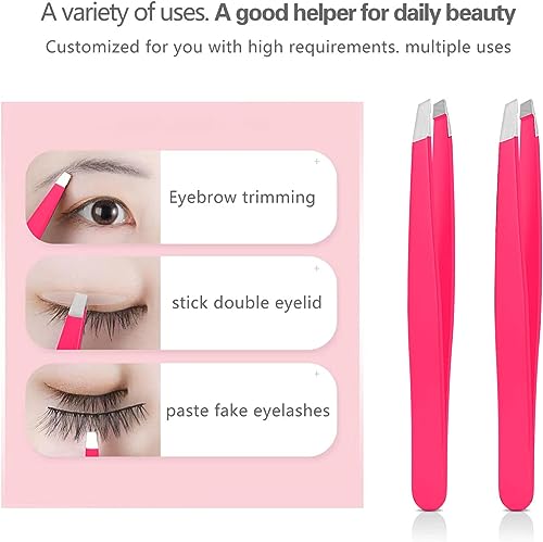 Pink Steel Tweezers Set - Eyebrow, Blackhead & Ingrown Hair Removal Tool