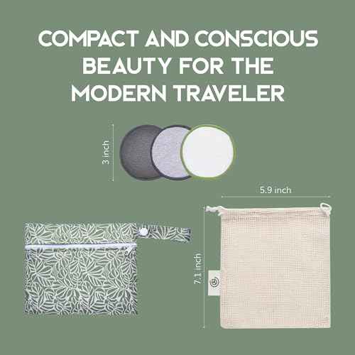 Greenzla Reusable Makeup Remover Pads Travel Set - 12 Pack Microfiber Cotton Pads, Dark Charcoal Cotton Rounds, and Bamboo Terry Face Wipes for All Skin Types with Mesh Laundry Bag and Travel Pouch