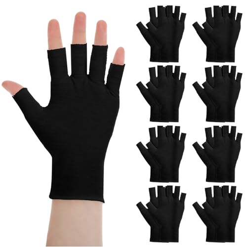 8 Pairs Black Cotton Fingerless Moisturizing Gloves for Dry Hands & Eczema