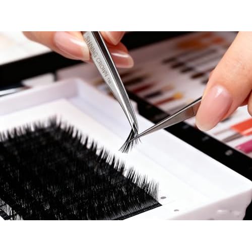 SHINING CROWN Tweezers for Eyelash Extension Straight and Curved 2PCS Set
