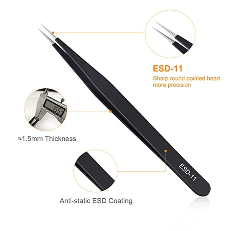 Kaverme 3PCS Precision Tweezers Set - Anti-Static Stainless Steel for Electronics & Crafts