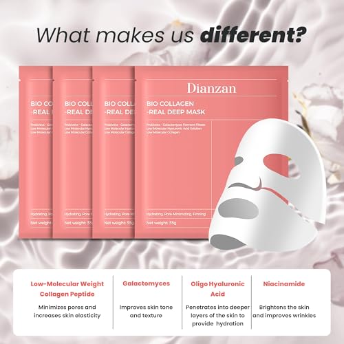 Bio-Collagen Deep Hydrating & Firming Face Mask for Glowing Skin 4 Pack