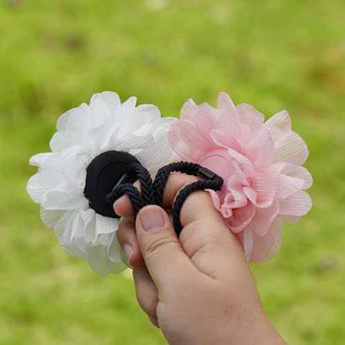 2 Pack Kids Hair Ties Holder for Airtag, Cute Flower Hidden Hair Elastic Band Tracker Case for Girls (Pink White, Thick Hair)