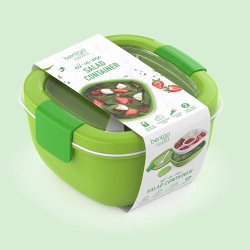 Bentgo All-in-One Salad Container - Large Salad Bowl, Bento Box Tray, Leak-Proof Sauce Container, Airtight Lid, & Fork for Healthy Adult Lunches; BPA-Free & Dishwasher/Microwave Safe (Green)