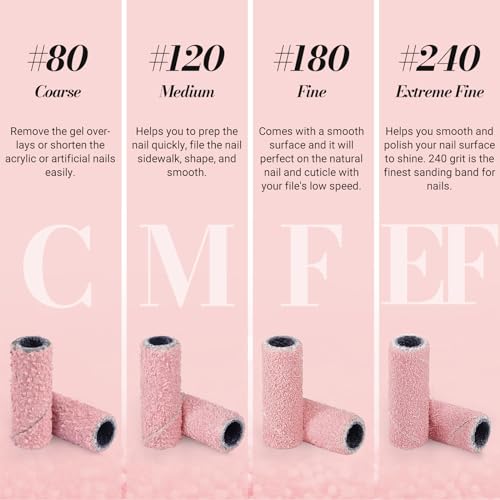 50 Pcs Fine Grit Nail Drill Bits with 3.1mm Mandrel - Pink