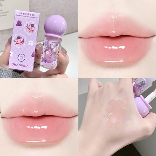 4 Pcs Hydrating Lip Gloss Oil Set, Fruit Flavored Lip Gloss Set Shiny Lip Oil, Cute Lip Jelly for Women, Party Gift, Non-toxic Make-up