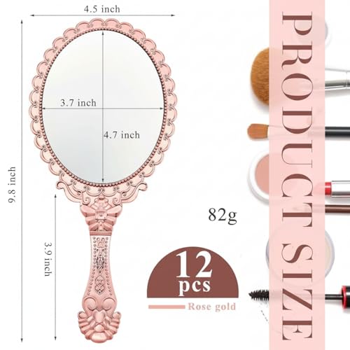 Qunclay 12 Pcs Vintage Rose Gold Handheld Mirrors with Handle