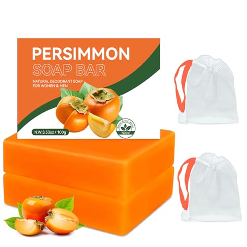 2 PCS Persimmon Soap Bar for Body Odor Control ? Natural & Organic Deodorant for Old People Smell. Handmade Bar Soap Removes Strong Odor, Deeply Cleansing & Moisturizing for Women & Men