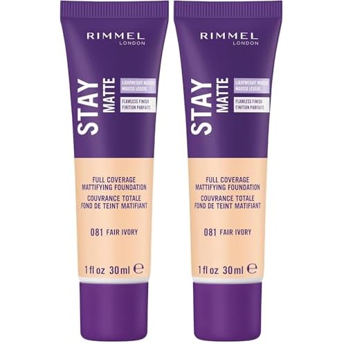 Rimmel London Stay Matte Liquid Mousse - 081 Fair Ivory - Foundation, Lightweight, Shine Control, Oil-Free, 1oz (Pack of 2)