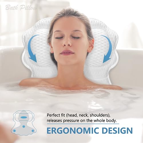 SetSail Bath Pillow - Ergonomic Neck & Back Support, 6 Suction Cups