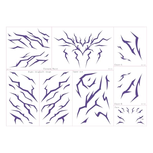 Anime Hunter Halloween Cosplay Costume Temporary Tattoos Purple and Laser Multicolor Stripes Tattoos (Purple 8 Pcs Set)