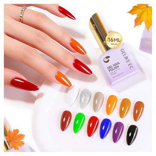gelike ec Gel Nail Polish Set: HEMA Free Gel Polish Kit With 16ML 12 Fall Colors Big Bottles for Young Women Manicure DIY at Home with Color Chart and Stickers 2026