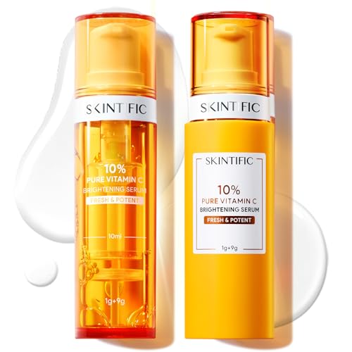 Dual-Chamber Fresh Vitamin C Brightening Serum for Face, 10% Pure Vit C Powder Serum, Dark Spot Corrector, Oxidation-Proof with UV Shield