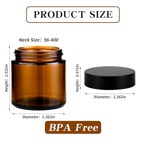 4 oz Reusable Amber Glass Container Jars 24 Pack with Wide-mouth Leak Proof Cap and Inner Pull-On Lid for Travel Storage Makeup, Face Creams, Body Lotions, DIY Crafts or Others